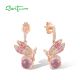 SANTUZZA 925 Sterling Silver Earrings Created Pink Sapphire White CZ Insect Jewelry