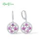 SANTUZZA 925 Sterling Silver Hook Earrings White CZ Created Pink Sapphire Jewelry