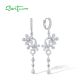 SANTUZZA 925 Sterling Silver Hoop Earrings White Cubic Zirconia Flower Fine Jewelry