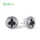 SANTUZZA 925 Sterling Silver Stud Earrings White Cubic Zirconia Black Spinel Round Jewelry