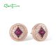 SANTUZZA 925 Sterling Silver Earrings Studs White CZ Created Ruby Jewelry