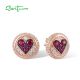 SANTUZZA 925 Sterling Silver Earrings Studs White CZ Ruby Heart Jewelry