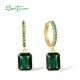 SANTUZZA 925 Sterling Silver Earrings Green Spinel Square Enamel Dangling Fine Jewelry