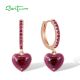 SANTUZZA 925 Sterling Silver Hoop Earrings Created Ruby Heart Enamel Fine Jewelry