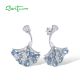 SANTUZZA 925 Sterling Silver Earrings Sky Blue Spinel White CZ Vivid Leaf Jewelry