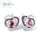 SANTUZZA 925 Sterling Silver Earrings Created Ruby White CZ Delicate Red Jewelry