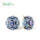 SANTUZZA 925 Sterling Silver Solitaire Earrings Blue Spinel Enamel Grand Round Jewelry