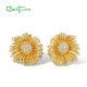 SANTUZZA 925 Sterling Silver Earrings Yellow Nano Crysta White CZ Sun Flower Earrings Jewelry