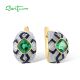 SANTUZZA 925 Sterling Silver Earrings Green Spinel Enamel Grand Solitaire Jewelry