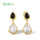 SANTUZZA 925 Sterling Silver Drop Earrings Black Agate White Magnesite Jewelry