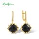 SANTUZZA 925 Sterling Silver Drop Earrings For Women Shiny Square Black Agate Jewelry