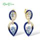 SANTUZZA 925 Sterling Silver Drop Earrings Blue Spinel Enamel Jewelry