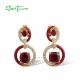 SANTUZZA 925 Sterling Silver Drop Earrings Created Ruby Enamel Circle Jewelry