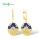 SANTUZZA 925 Sterling Silver Earrings White CZ Elegant Sun Blue Enamel Jewelry