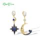 SANTUZZA 925 Sterling Silver Earrings White CZ Blue Spinel Star&Moon Dangling Jewelry