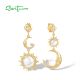 SANTUZZA 925 Sterling Silver Drop Earrings White CZ /Magnesite Sun And Moon Jewelry