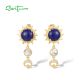 SANTUZZA 925 Sterling Silver Drop Earrings Created Lapis White CZ Jewelry