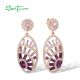 SANTUZZA 925 Sterling Silver Stud Earrings Purple Spinel White CZ Delicate Oval Jewelry