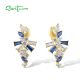 SANTUZZA 925 Sterling Silver Earrings Blue Spinel White CZ Starry Jewelry