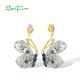 SANTUZZA 925 Sterling Silver Stud Earrings Blue Spinel White CZ Gorgeous Drop Butterfly Jewelry