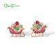 SANTUZZA 925 Sterling Silver Earrings Green Red Stones Exquisite Christmas Sleigh Jewelry