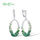 SANTUZZA 925 Sterling Silver Dangling Earrings Green Spinel White CZ Oval Jewelry