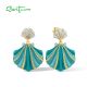 SANTUZZA 925 Sterling Silver Stud Earrings White CZ Greenish Shell Enamel Summer New Jewelry