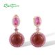 SANTUZZA 925 Sterling Silver Drop Earrings Created Pink Sapphire Ruby Jewelry