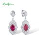 SANTUZZA 925 Sterling Silver Stud Earrings White CZ Created Ruby Dangling Grand Jewelry