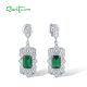 SANTUZZA 925 Sterling Silver Stud Earrings White CZ Green Spinel Long Jewelry