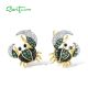 SANTUZZA 925 Sterling Silver Earrings Green Black Spinel Crab Latch Back Animal Jewelry