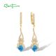 SANTUZZA 925 Sterling Silver Dangling Earrings White CZ Blue Stone Jewelry