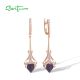 SANTUZZA 925 Sterling Silver Dangling Earrings White CZ Purple Stone Jewelry