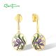 SANTUZZA 925 Sterling Silver Drop Earrings Sparkling White CZ Purple Flower Enamel Jewelry