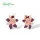 SANTUZZA 925 Sterling Silver Earrings Created Ruby Pink Sapphire Flower Jewelry