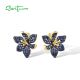 SANTUZZA 925 Sterling Silver Earrings Blue Spinel Created Sapphire Gorgeous Flower Jewelry