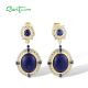 SANTUZZA 925 Sterling Silver Drop Earrings White Blue CZ Created Lapis Jewelry