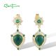 SANTUZZA 925 Sterling Silver Earrings White CZ Dyed Green Agate Jewelry