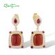 SANTUZZA 925 Sterling Silver Drop Earrings White CZ Dyed Red Agate Jewelry