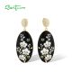 SANTUZZA 925 Sterling Silver Drop Earrings CZ White Flower Antique Style Jewelry Enamel