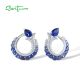 SANTUZZA 925 Sterling Silver Drop Earrings White CZ Blue Spinel Round Jewelry