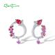 SANTUZZA Pure 925 Sterling Silver Drop Earrings White CZ Red Crystal Jewelry