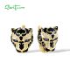 SANTUZZA 925 Sterling Silver Black Leopard Earrings Green Spinel Enamel Fine Jewelry