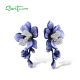 SANTUZZA 925 Sterling Silver Stud Earrings Sparkling Purple & White Enamel Flower Jewelry