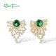 SANTUZZA 925 Sterling Silver Stud Earrings Sparkling Green White Cubic Zirconia Jewelry