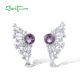 SANTUZZA 925 Sterling Silver Earrings Sparkling White/Purple Cubic Zirconia Jewelry