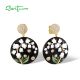 SANTUZZA 925 Sterling Silver Drop Earrings White Flower Vintage Jewelry Enamel