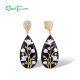 SANTUZZA 925 Sterling Silver Drop Earrings Orchid Enamel Jewelry