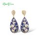 SANTUZZA 925 Sterling Silver Drop Earrings White CZ Flower Enamel Jewelry