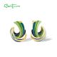 SANTUZZA 925 Sterling Silver Stud Earrings Green Enamel Twisted Pattern Irregular Jewelry